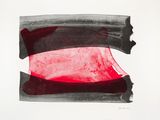 a black and red painting on a white surface