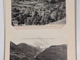 an old black and white photo of a view of a valley and mountains
