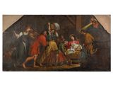 an image of a painting of a manger scene with a baby in a manger