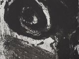 an image of a black and white painting of a person ' s eye