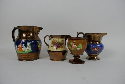 JERSEY. Trois pichets et un gobelet en faïence à glaçure bri…