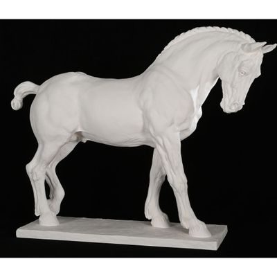 a white statue of a horse on a black background