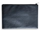 black leather zippered pouch with zipper closure on white background