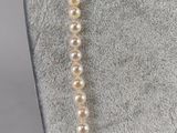 a close up of a necklace with pearls on a mannequin