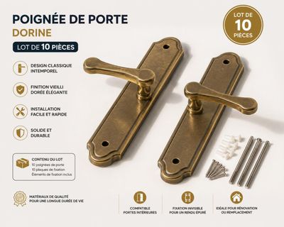 paire de poignées de porte anciennes en laiton, avec vis et quincaillerie