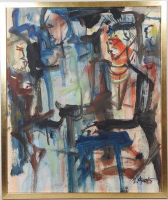 un tableau représentant une femme assise sur une chaise, coiffée d'un chapeau
