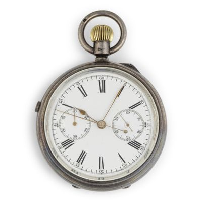 a silver pocket watch with roman numerals on the face