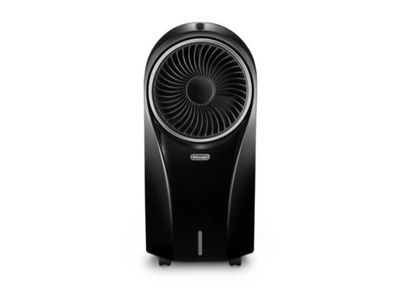 un refroidisseur d'air noir posé sur une surface blanche