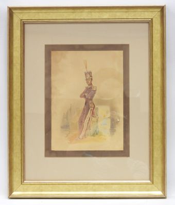 un tableau représentant une femme en robe longue tenant une épée