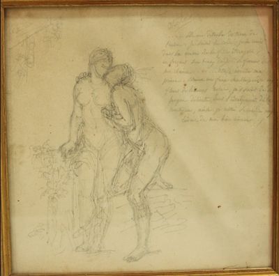 un vieux dessin représentant un homme et une femme debout l'un à côté de l'autre