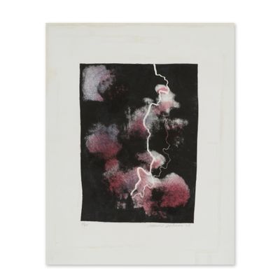 une image représentant un tableau avec des éclairs et des nuages sur fond noir