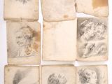 six sketches of a woman ' s head, a woman ' s head, a man ' s head, a woman ' s head, and a woman ' s