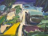 an image of a painting of a road going down a hill