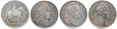 four different types of silver coins are shown on a white background