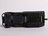 a black belt with a buckle on it on a white surface