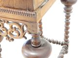 a wooden table with a drawer on top of it