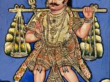 a painting of a man holding a sword and a bird