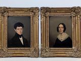 une paire de portraits représentant un homme et une femme vêtus de noir