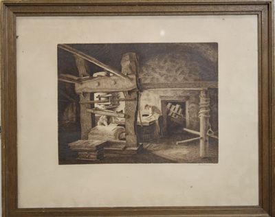 tableau représentant une femme assise sur une chaise devant un lit