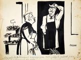 drawing of a man and a woman standing in front of a store