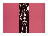 an image of a painting of a skeleton on a pink background