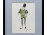 un dessin représentant un homme vêtu d'un manteau vert et d'un chapeau