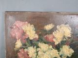 a painting of flowers in a vase on a table