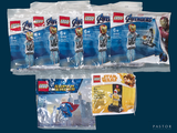 six sachets de figurines Lego Avengers sur fond bleu