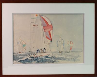 une image d'un tableau représentant un voilier dans l'eau