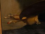 a picture of a painting of a man with a hat and a bunch of pencils