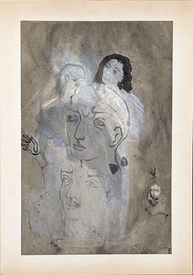 une image représentant le dessin d'une femme avec un oiseau sur la tête