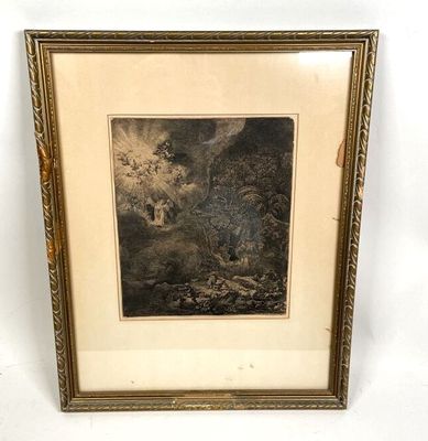an image of a picture of a painting in a gold frame on a white wall