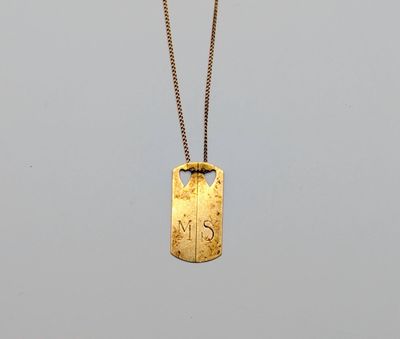 un collier avec une plaque d'identité en or sur laquelle figure la lettre « s »