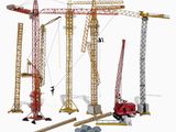 de nombreuses grues de chantier posées sur une surface blanche