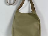 beige leather shoulder bag with tan strap
