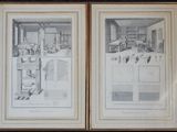 two drawings of a kitchen with a stove and a sink