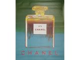 une peinture représentant un flacon de parfum Chanel sur fond vert