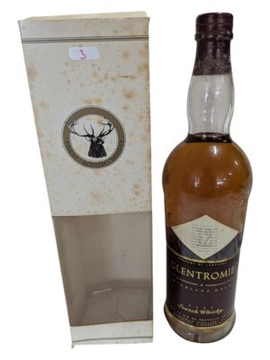 a bottle of glentronie with a cardboard box on the side