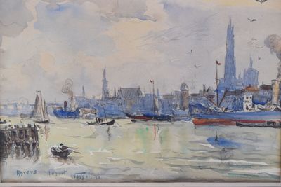 VANGEL, "Le Port d'Anvers", aquarelle signée et datée 32 en … - Photo 1