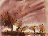 an image of a painting of a landscape with trees in the foreground