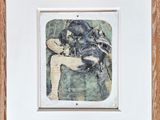tableau représentant une femme assise sur une chaise, un chat sur les genoux