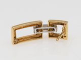 a close up of a pair of gold and silver buckles