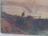 a painting of a man on a boat in the water