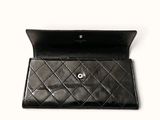 chanel black quilted leather wallet case with silver hardware
