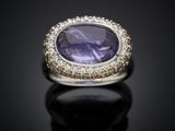 an oval tanzanite and diamond ring
