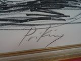 drawing of a person in a boat on a body of water with a name written on it