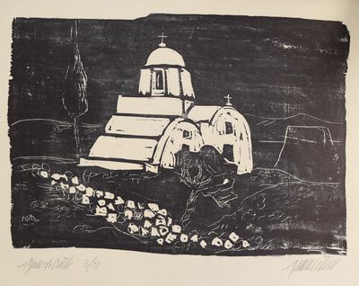 an image of a black and white drawing of a church