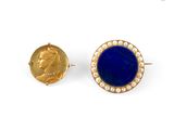 an image of a pair of gold and lapis earrings