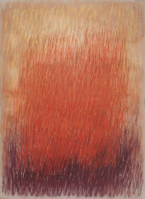 a drawing of a red and orange painting on a white background