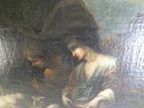 tableau représentant une femme assise sur un rocher, avec un homme agenouillé à ses côtés